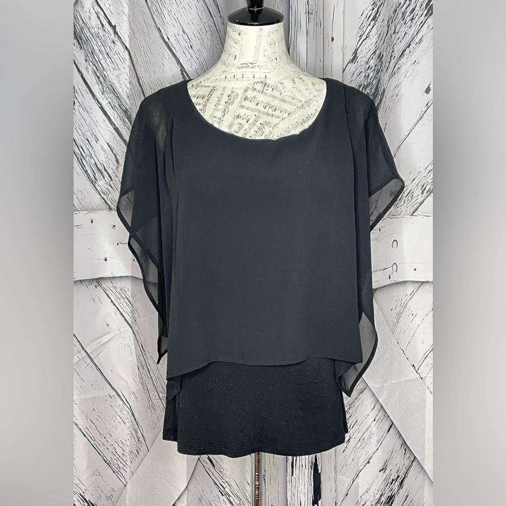 Joan Vaas Black Top Sheer Overlay S